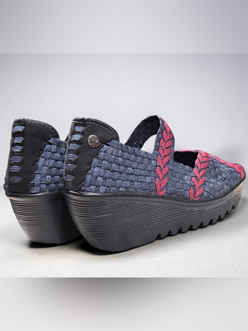 Bernie Mev Halle EU38 Woven Comfort Wedge Sandals Denim Blue Red Braided - Picture 9 of 12